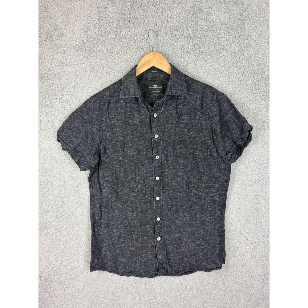 Rodd & Gunn Mens Small Gray 100% Linen Short Sleeve Button Up Shirt Sports Fit